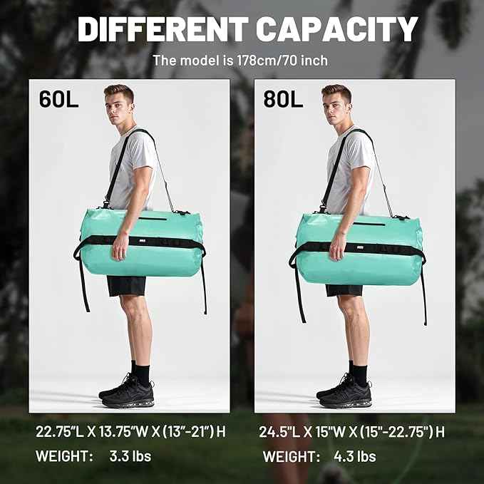 MIER Waterproof Duffel Bag Motorcycle Dry Bag Backpack Large Roll-Top Heavy Duty Dry Duffle Bags for Kayaking Camping Boating Gym Beach Cruise Ship, 60L/80L