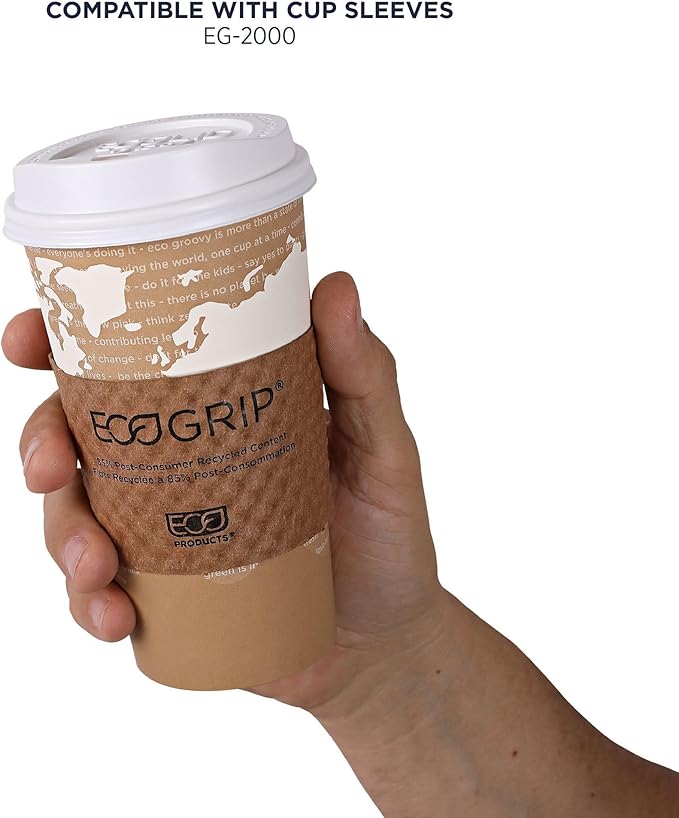 ECO PRODUCTS Compostable Disposable World Art 20oz Large Coffee Cups, Case of 1000, Renewable Hot Paper Cup, Plant Based PLA Lining, Color Coded