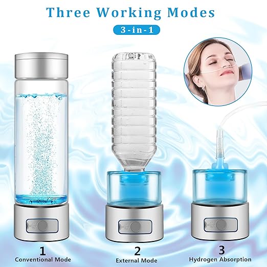 6000 PPB Hydrogen Water Bottle,3 Minutes Portable Hydrogen Water Generator, Alkaline & Glass Hydro Water Machine,Upgraded SPE/PEM,LED Display & Exhaust Hole, for Travel,Sports,Home,Office(Silver)