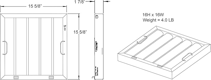 Captive Aire Systems Stainless Steel Restaurant Hood Filter, (16" high x 16" wide) - AquaVibe