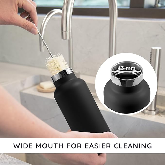 Bambaw 12 oz Insulated Water Bottle, Double Wall Metal Water Bottle Stainless Steel for School, Work & Gym, Wide Mouth, Leak-Proof, Keeps Drinks Cold for 24h Cold and Hot for 12h (Jet Black)