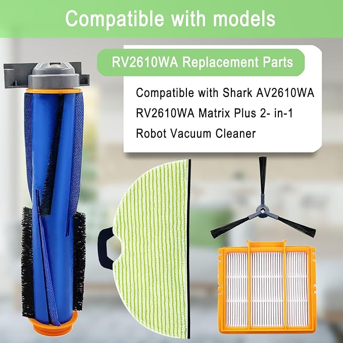 Replacement Parts for Shark AV2610WA RV2610WA Matrix Plus 2- in-1 Robot Vacuum Cleaner,1 Main Brush,3 Filters,3 Mop Pads,6 Side Brushes,1 Pre Filter,1 Filter&1 Pre-Motor Foam&Felt Filter - AquaVibe