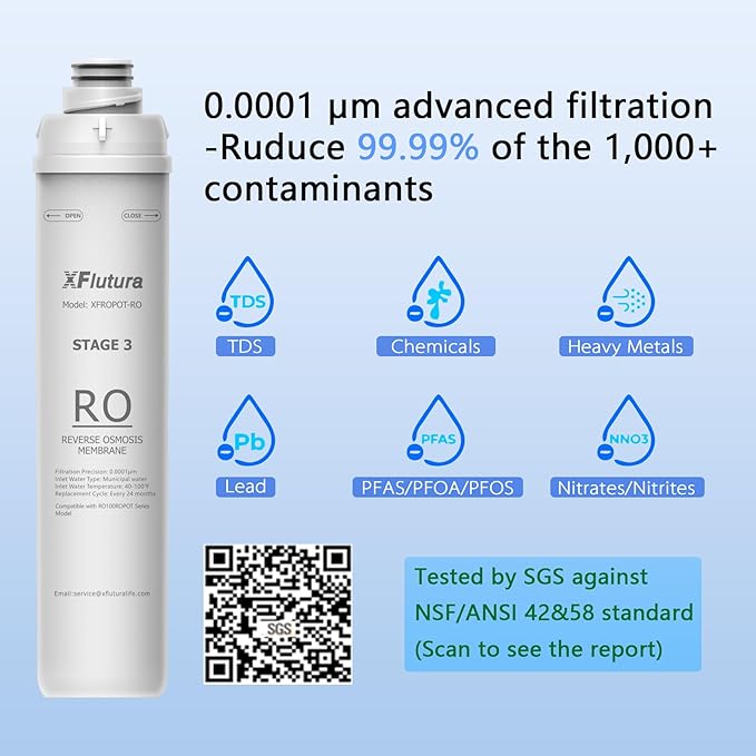 RO100ROPOT Series 4-Pack Replacement Filter Cartridge Set Compatible with Bluevua RO100ROPOT, RO100ROPOTUV Series Water Filter, Pack of 4 Filters (1*PP, 1*CTO, 1*RO, 1*PCF)