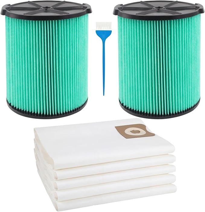 VF6000 Filter Replacement for Rigid Shop Vac Filter 5-20 Gallon, 5-LAYER HEPA Cartridge 97457 + VF3502 Vacuum Bags 23743 2-LAYER High Efficiency for RIDGID 12-16 Gal Wet/Dry Vacuums (2FILTER + 5BAGS) - AquaVibe