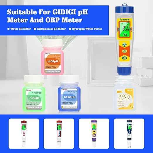 pH ORP Meter Calibration Buffer Solution Kit, Includes pH 4.00, 7.00 and pH 10.01 Solution,ORP 222mV Calibration Solution