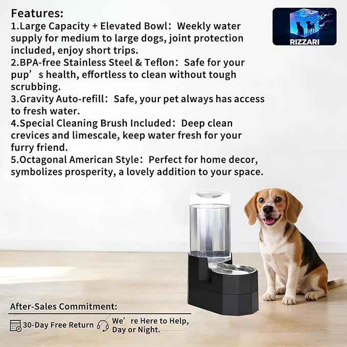 Sfozstra Raised Pet Water Dispenser: 8L Black Automatic Stainless Steel Gravity Cat Feeder for Elderly Pet Dogs Indoor Outdoor