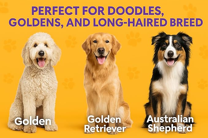 Round Bristle Pet Brush for Dogs and Cats - Soft Dog Brush for Grooming Short or Long Hair - Gentle Tool for Sensitive Skin Removes Dander, Dirt, and Detangles (Purple) - AquaVibe