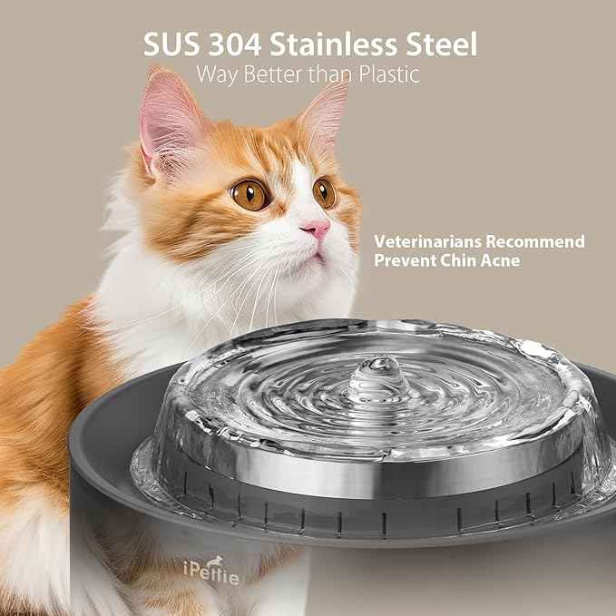 iPettie Cake Dog Water Fountain, 8L/2.1Gal Large Capacity Automatic Dispenser, Wireless Pump Filtered Waterer Purifier with BPA-Free Stainless Steel Bowls, Dishwasher Safe, Grey