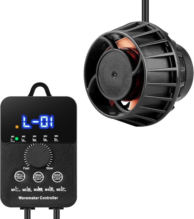2100GPH Aquarium Wave Maker with Controller Mini DC 24V 12W Powerhead with Magnetic Mounting, Wavemaker with LED Display for 50 to 100 Gallon Tank - AquaVibe