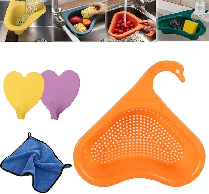 Faucet Hanging Filter Basket for Kitchen Sink, Faucet Hanging Filter Basket, Kitchen Sink Drain Basket Swan, Multifunctional Drain Basket for Kitchen Drain Strainer (Orange)