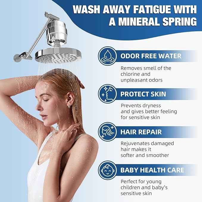 Yodel Shower Filter for Hard Water - 25 Stage Shower Head Filter Removes Chlorine for Hair and Skin, Reduces Dry Skin, Dandruff and Hair Damage, Universal High Output Water Filter,Chrome
