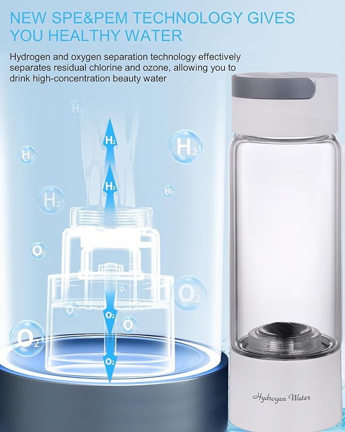 Hydrogen Water Generator, 3-in-1 Portable Healthy Hydrogen Water Bottle with Inhaler, Up to 3000PPB, USB Rechargeable, for Home Travel