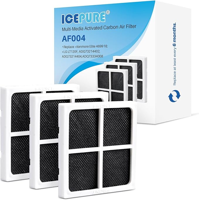 ICEPURE AF004 Refrigerator Air Filter Replacement for LG LT120F, Kenmore Elite 469918, 9918, ADQ73214402, ADQ73214404, ADQ73334008, 3PACK - AquaVibe