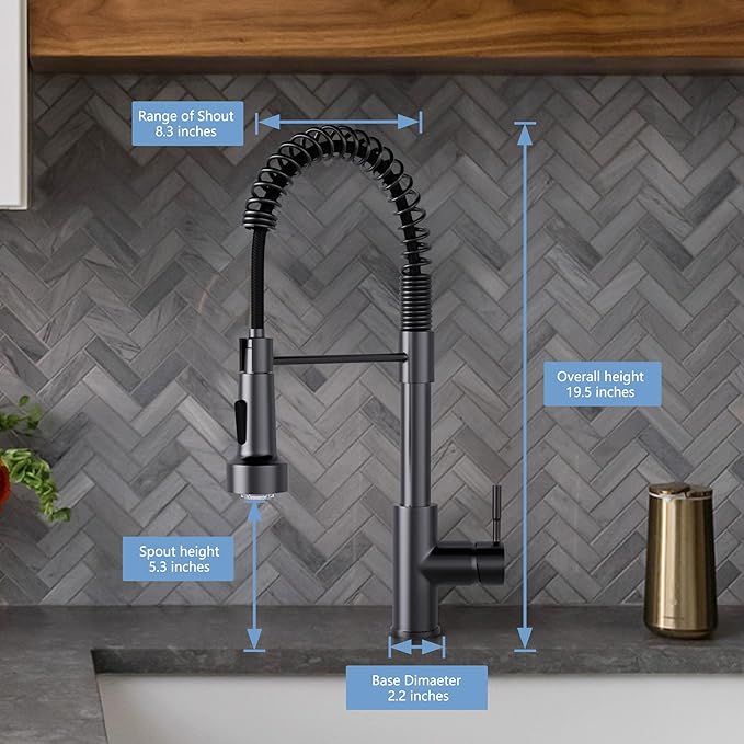 GIMILI Black Stainless Kitchen Faucet with Pull Down Sprayer Single Hole Stainless Steel LED Faucet, Suitable for Farmhouses, RV, Laundry Room, Outdoor, and Campers. Llave para fregadero de cocina
