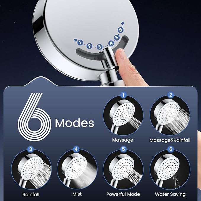 FEELSO Filtered Shower Head with Handheld, 6 Spray High Pressure ALL METAL Shower Head with Filters for Hard Water - Remove Chlorine, Reduce Dry Itchy Skin, Extra-long 72" Hose and Brass Holder