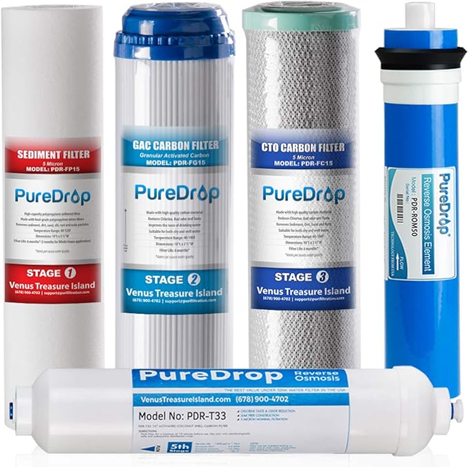 PDR-F5-50 Replacement Water Filter Pack for 50 GPD Reverse Osmosis System, 5 Piece