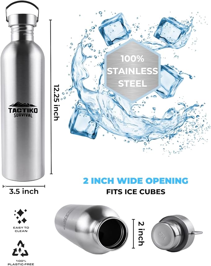 Tactiko Survival 51 oz/1500ml Stainless Steel Wide Mouth Water Bottle, Single Wall Boil-Safe, Leakproof, BPA-Free with Carry Sleeve and Strap for Camping, Hiking, Outdoor Prep (Pink)