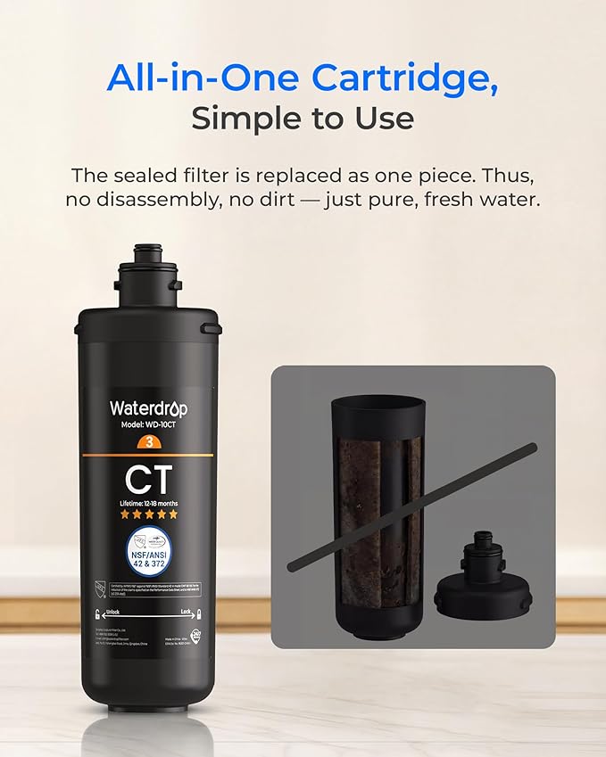 Waterdrop WD-10CT Under Sink Water Filter, Replacement for Waterdrop TSA & TSB 3-Stage Under Sink Water Filter System