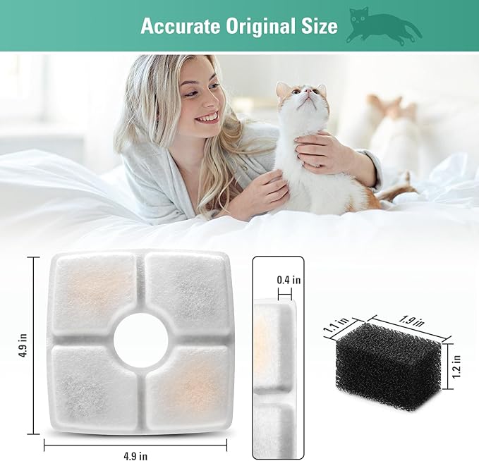 8 Pack Replacement Filters & 8 Pack Pre-filter Sponges for 84oz/2.5L Automatic Pet Fountain, BFLICROY Cat Water Fountain Filter, Triple Filtration Pet Fountain Replacement Filters
