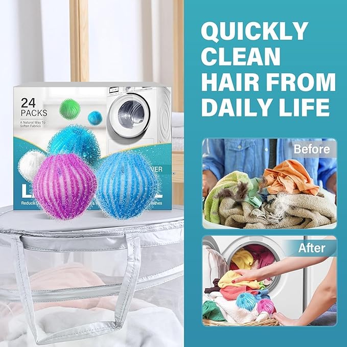 24Pcs Pet Hair Remover for Laundry,Reusable Laundry Lint Remover,Washing Machine Hair Catcher, Pet Dog Cat Hair Catcher Lint Remover, Red/Green/Blue