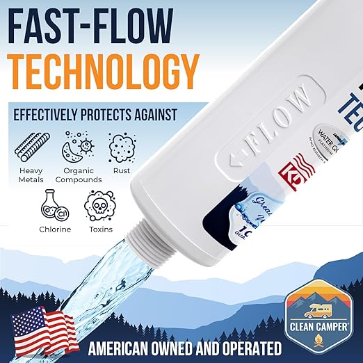 Clean Camper RV Inline Ultra-Premium Water Filter | Certified Carbon Activated Water Filtration | Filters Out Lead, Chlorine, Sediment & More | Experience Clean Water in Your RV