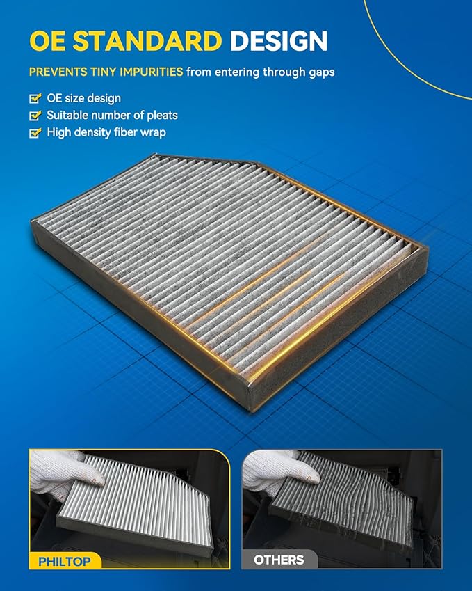 PHILTOP Cabin Air Filter,Replacement for CF10383,2000-2004 Outback, 2000-2004 Legacy, 2001-2004 Outback, 2003-2006 Baja with Activated Carbon Filter Up Dust Pollen Odor PACK of 2