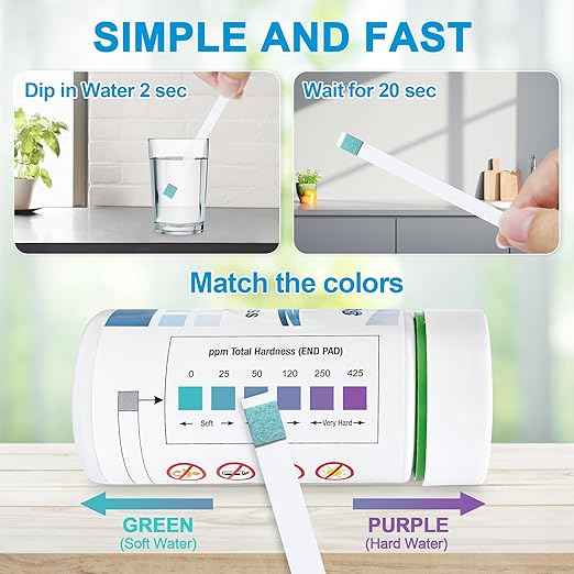 Water Hardness Test Kits - Hard Water Test Kits for Drinking Water Well Hot Tub Spa Swimming Pool Dishwasher Water Softener - Quick & Accurate Water Hardness Test Strips for Calcium, Magnesium