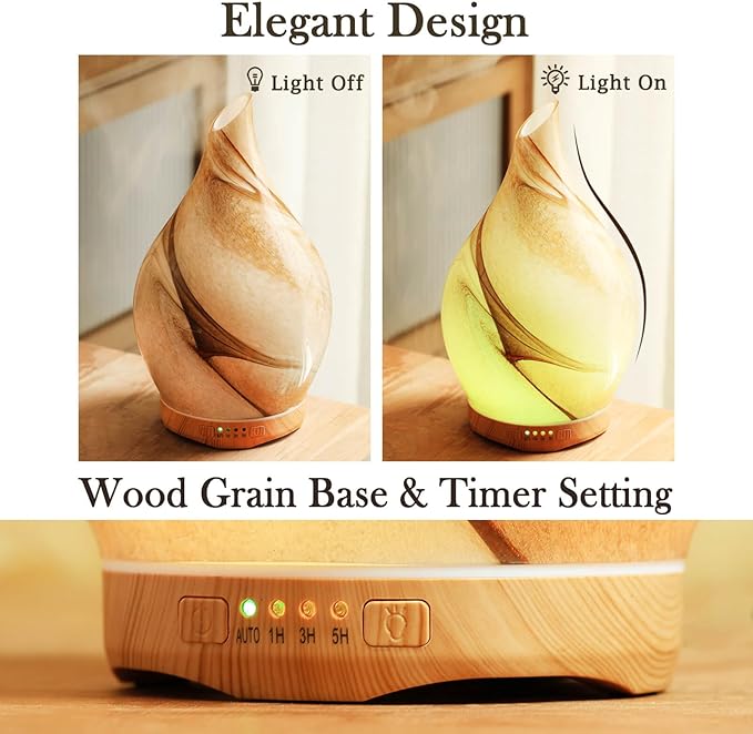 Porseme 280ml Essential Oil Diffuser Glass Color Changing Aroma Air Diffusers Aromatherapy Ultrasonic Cool Mist Humidifier with Remote Control 7 Running Hours Waterless Auto-Off (Desert)