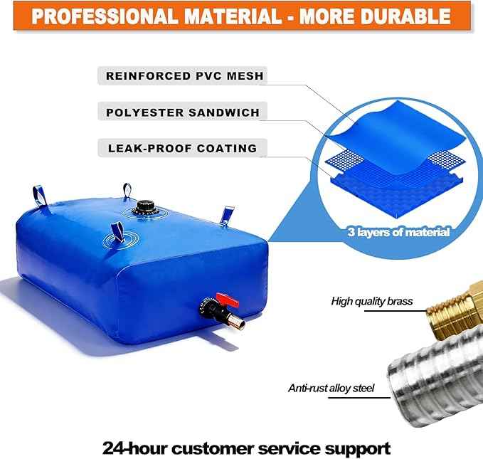 113 L/30 Gal Water Bladder Tank, Foldable Portable Water Storage Container, Emergency Water Bag for RV, Truck Bed, Fire Prevention, Drought Resistance, Blue
