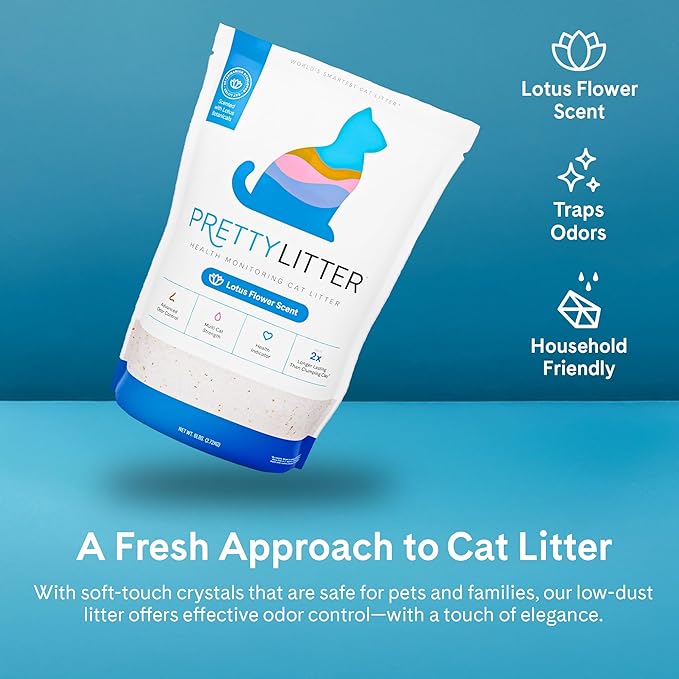PrettyLitter Health Monitoring Cat Litter (Lotus Flower, Non Clumping) | Lightweight & Low Tracking, Color Changing Silica Gel Crystals, Advanced Odor Control — 6 Lbs, Pack of 1 (One Month Supply) - AquaVibe