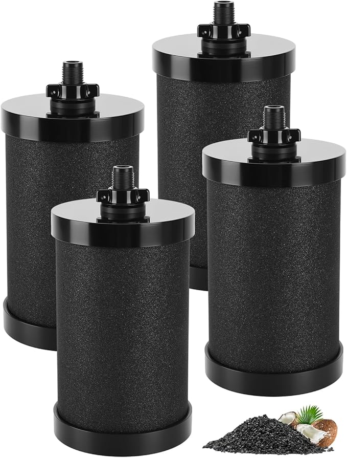 KEEPOW 2387 Pro Water Filter Replacement Compatible with Alexapure Water Filtration System, Reduces Chlorine, Black, 4 Pack