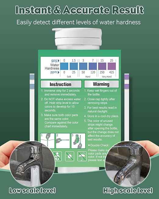 Pawfly 200 Strips Hard Water Test Kit for Calcium & Magnesium (0-425 ppm) Water Hardness Test Kits for Drinking Water Tap Water Well Pool Spa Water Softener Quick Accurate Water Quality Testing Kit
