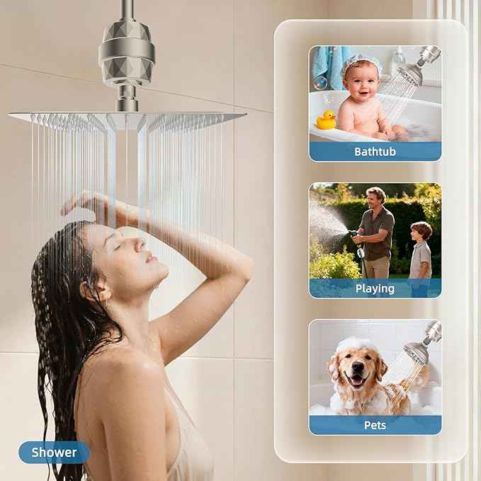 iFealClear Shower Head Filter, High Output Shower Filter for Hard Water for Remove Chlorine and Fluoride, Reduce Dry Itchy Skin and Eczema, 20-Stage Consistent Flow Shower Water Filter, Brushed Nickel