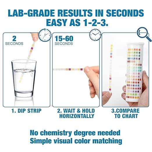 21-in-1 Drinking Water Test Kit for Tap & Well - 120 Strips + 4 Bacteria Tests. Home Water Quality Tester for Lead, Iron, pH, Hardness, Fluoride, Copper, Nitrate. EPA Standard