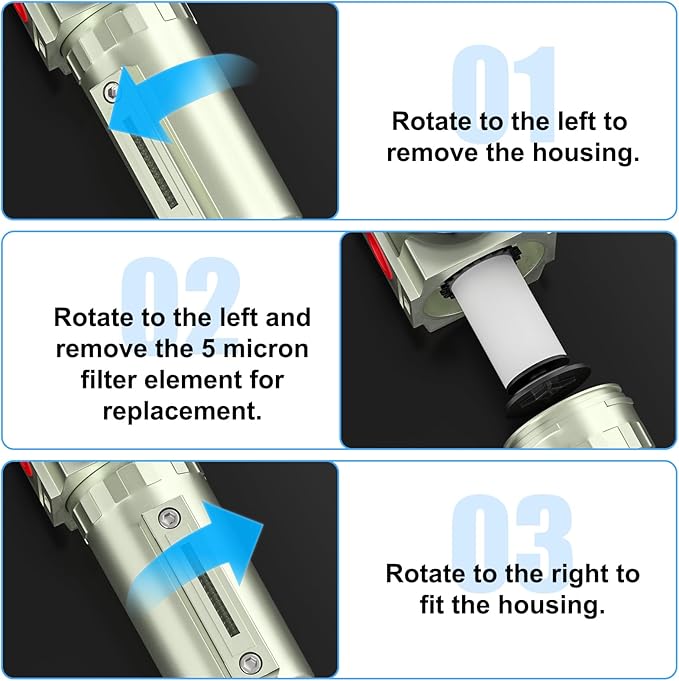 1/2" NPT Heavy Duty Industrial Grade Air Compressor Moisture Filter, Manual Drain, Particulate Filter and Air Regulator For Plasma Cutter and Paint Spray - AquaVibe