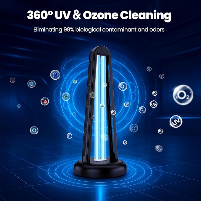 UV Light Sanitizer, 55W Ultraviolet Sanitizer with Ozone, Ultraviolet Light with 3 Speed Timings, Home Disinfection Device, Dust Mites Remover for Room, Kitchen, Hotel, Office