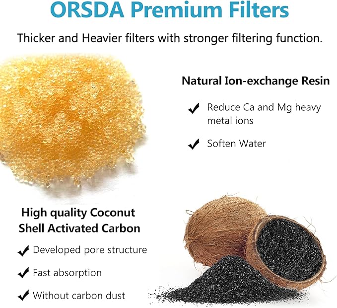 ORSDA Cat Water Fountain Filters, Carbon and Resin Filters ONLY for 100oz/3L Automatic Pet Fountain Dog Water Dispenser, 3 Triple Filtration System（12 Pcs）