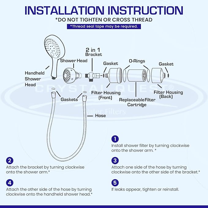 Crystal Quest Luxury Handheld Shower Power Filtration System - White - BPA Free | 1.25-2.5 GPM | Reversible Cartridge | Great for Dechlorination