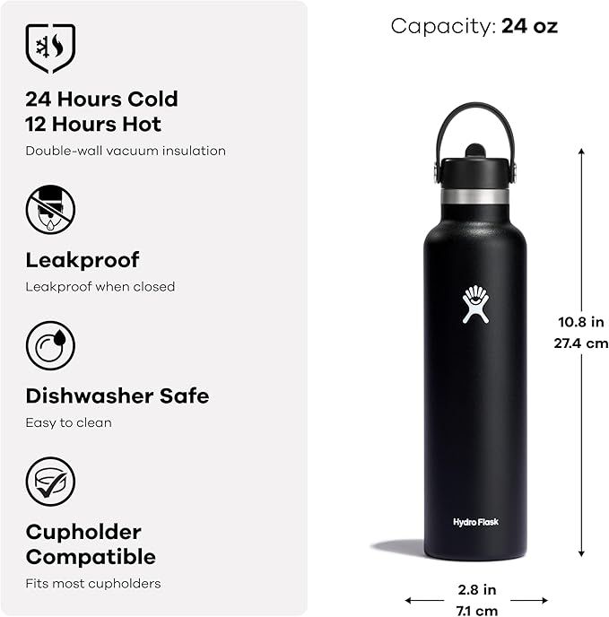 Hydro Flask Water Bottle – Insulated Stainless Steel – Straw Lid, Non Spill, Leakproof 24 Oz Botanical Bliss Coconut