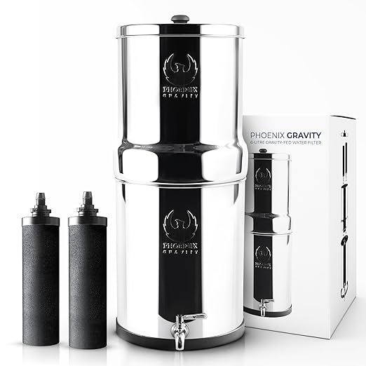 1.5 G Gravity Water Filter | NSF/ANSI 42 & 372 Certified | Gravity-Fed Countertop Stainless Steel Water Filter System | AISI 304 | 2 Carbon Filters & Steel Spigot | Portable | No Electricity Required