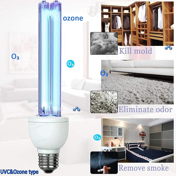 BAIMNOCM 2 Pack UV Light Bulb with Ozone 25 Watt UVC Bulb 185nm/254nm E26 2 Count