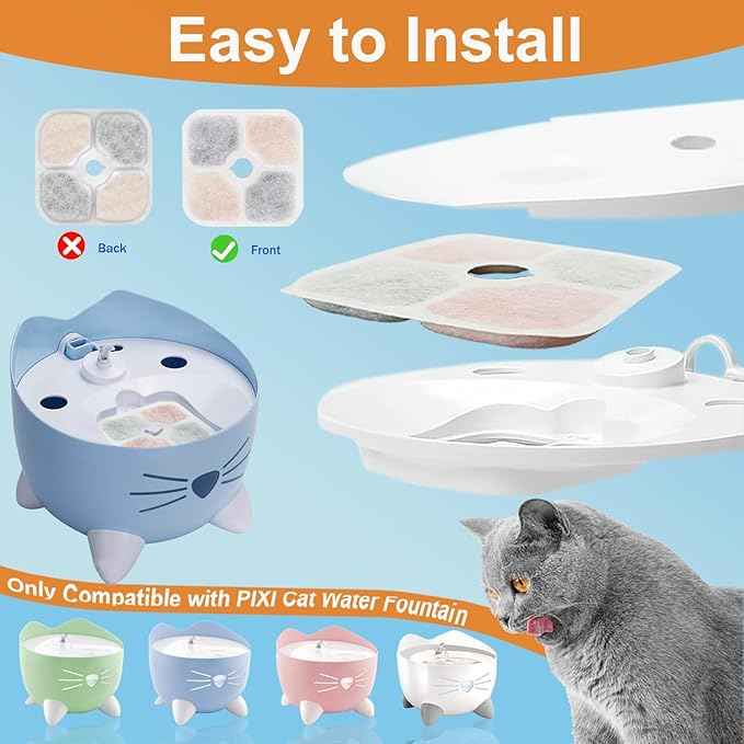 PIXI Cat Water Fountain Filters, Compatible with PIXI Pet Fountain, Pixi Cat Drinking Fountain Filter, Replacement Triple Action Pet Water Filter, 10-Pack, White