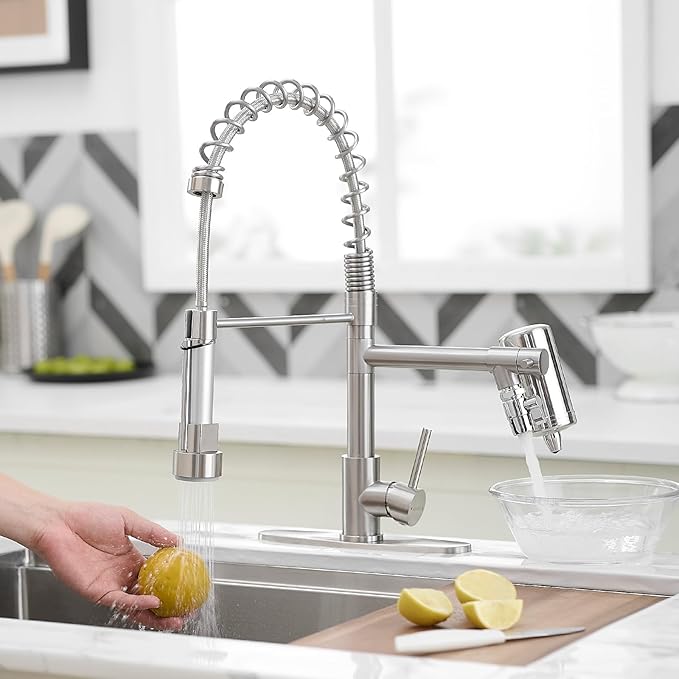 AIMADI Kitchen Faucet with Water Filter and Pull Down Sprayer, Brushed Nickel Stainless Steel Single Handle Kitchen Sink Faucet for Drinking Water, Farmhouse, RV, Utility or Laundry Sink