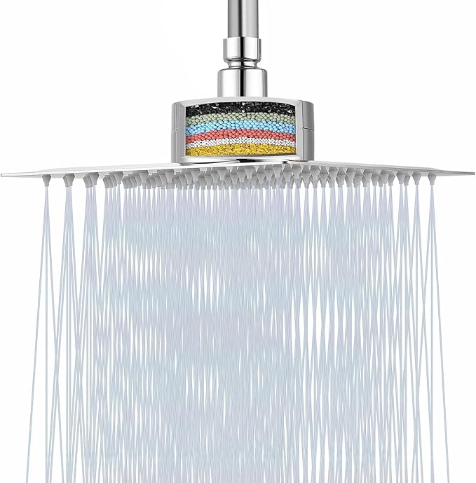 Filtered Shower Head, Stainless Steel High Flow Rainfall Showerhead with 15 Stage Hard Water Filter Cartridge for Remove Chlorine and Harmful Substances(Chrome,12")