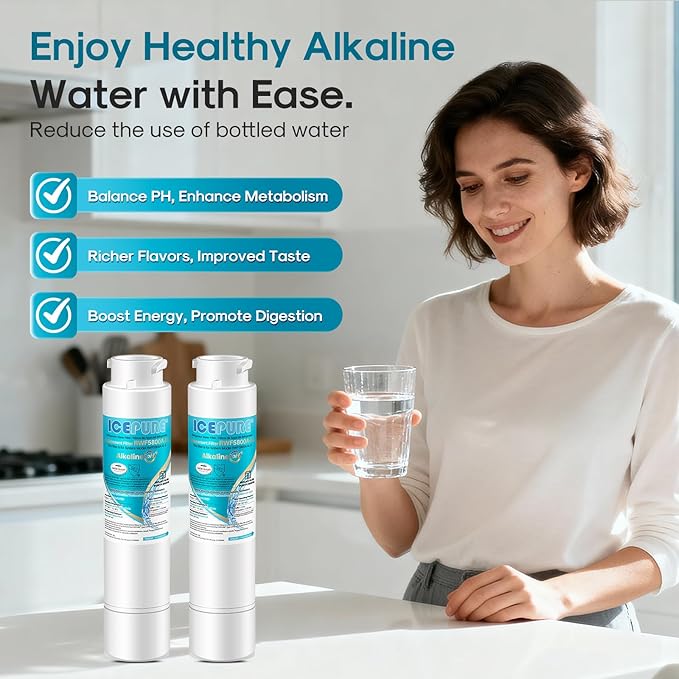 ICEPURE Alkaline RWF5800A-AL Refrigerator Water Filter Replacement for Frigidaire EPTWFU01, EWF02, Pure Source Ultra II, PureSource Ultra 2, GP006, BO022, MR022, SCWFTCTO, 4562222, Enhances PH, 1Pack