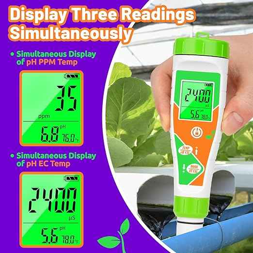 pH Meter for Water Hydroponics Nutrient 4 in 1 Digital EC pH TDS Temp Meter for Water System PPM and EC Water Tester for Hydroponics, Indoor/Outdoor Plant Grow, DWC System, Gardening