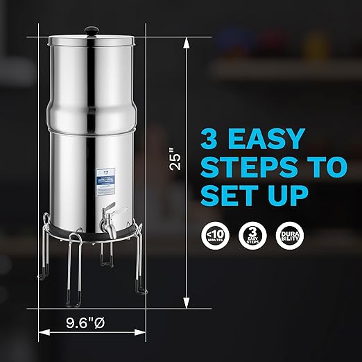 Survivor Filter Ultra Gravity Water Filter System - Stainless Steel Countertop Gravity Fed Water Filter with Stand, 2.25 Gallon, for Home and Outdoors - Removes Bacteria, Viruses, and Parasites