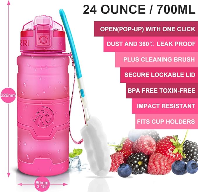 ZORRI Sports Water Bottle, 400/500/700ml/1L, BPA Free Leak Proof Tritan Lightweight Bottles for Outdoors,Camping,Cycling,Fitness,Gym,Yoga- Kids/Adults Drink Bottles with Filter, Lockable Pop Open Lid