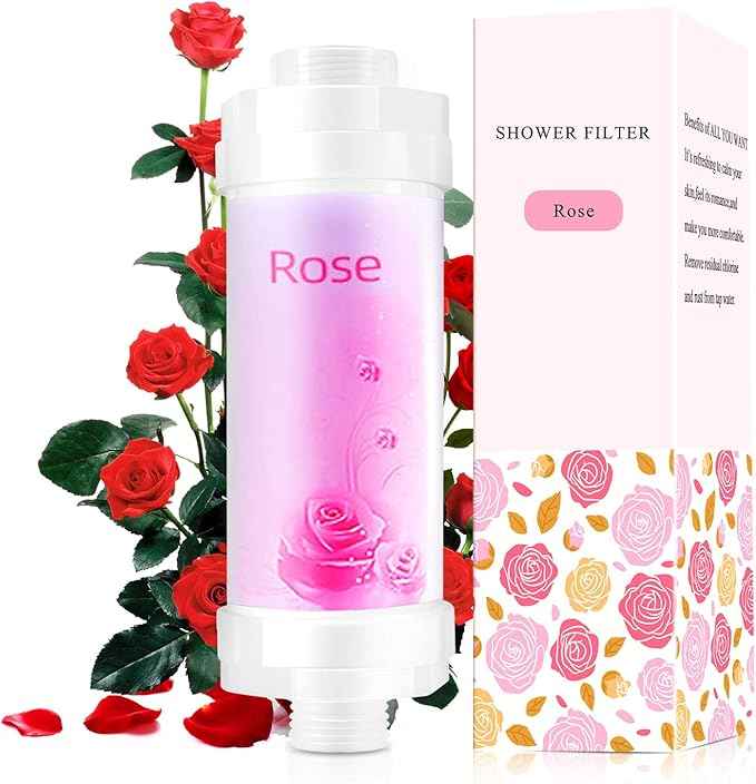 Vitamin C Shower Filter for Hard Water, Shower Head Filter to Chlorine Fluoride Sediment, Water Purifying Filtered Shower Head with Beads, Helps Dry Skin & Hair Loss, Easy Installation (Rose)