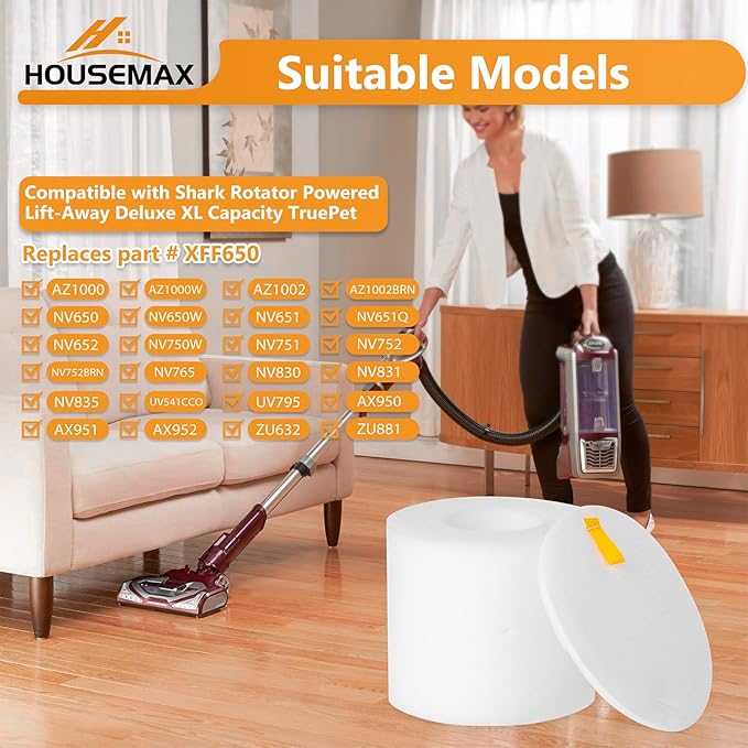 HOUSEMAX 2 Pack Foam & Felt Filters Replacement for Shark Rotator Powered Lift-Away NV650, NV650W, NV652, NV750W, NV751, NV651, NV752 Replace Part XFF650 - AquaVibe